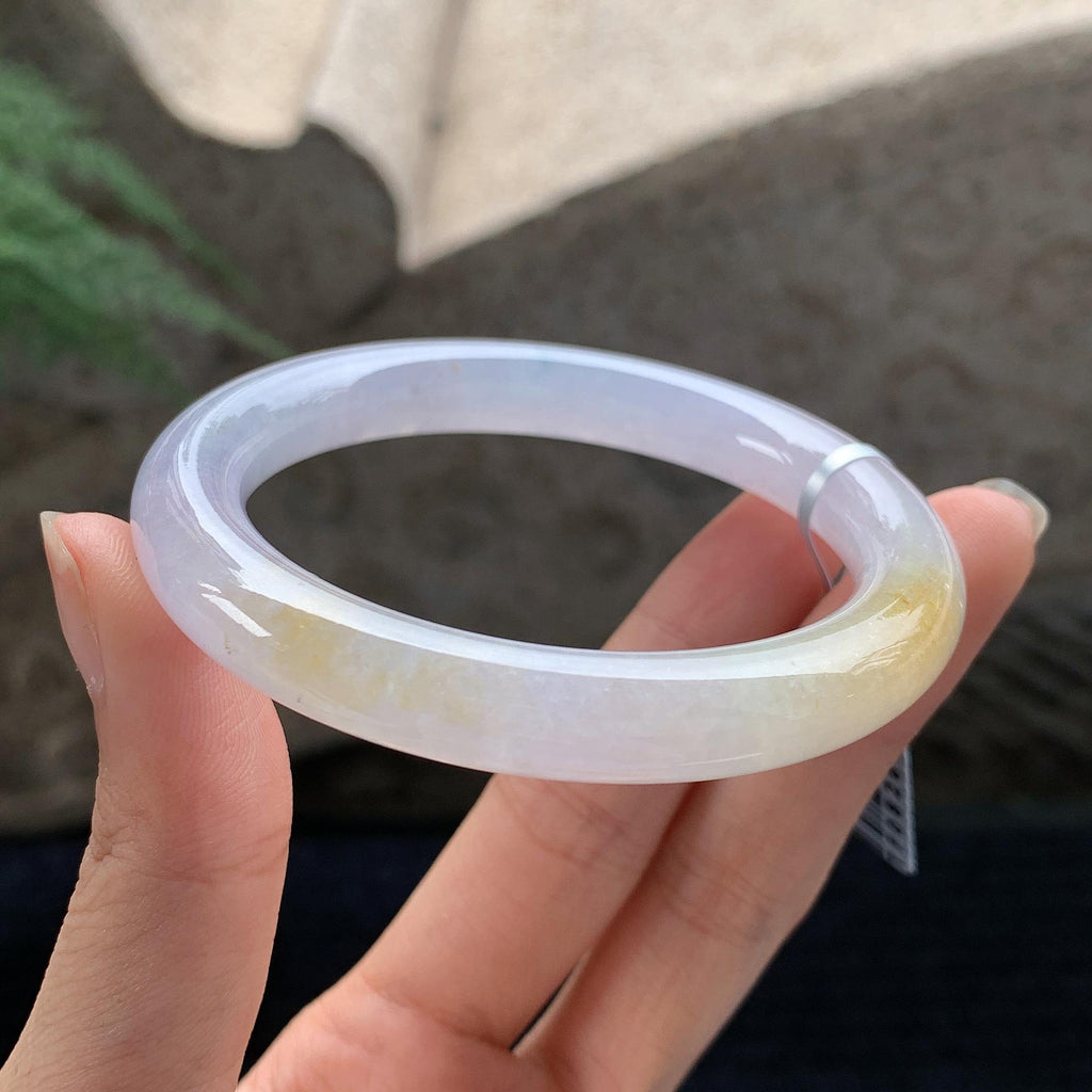 细糯种淡紫底飘黄翡圆条手镯 52.5圈 （yc694792）