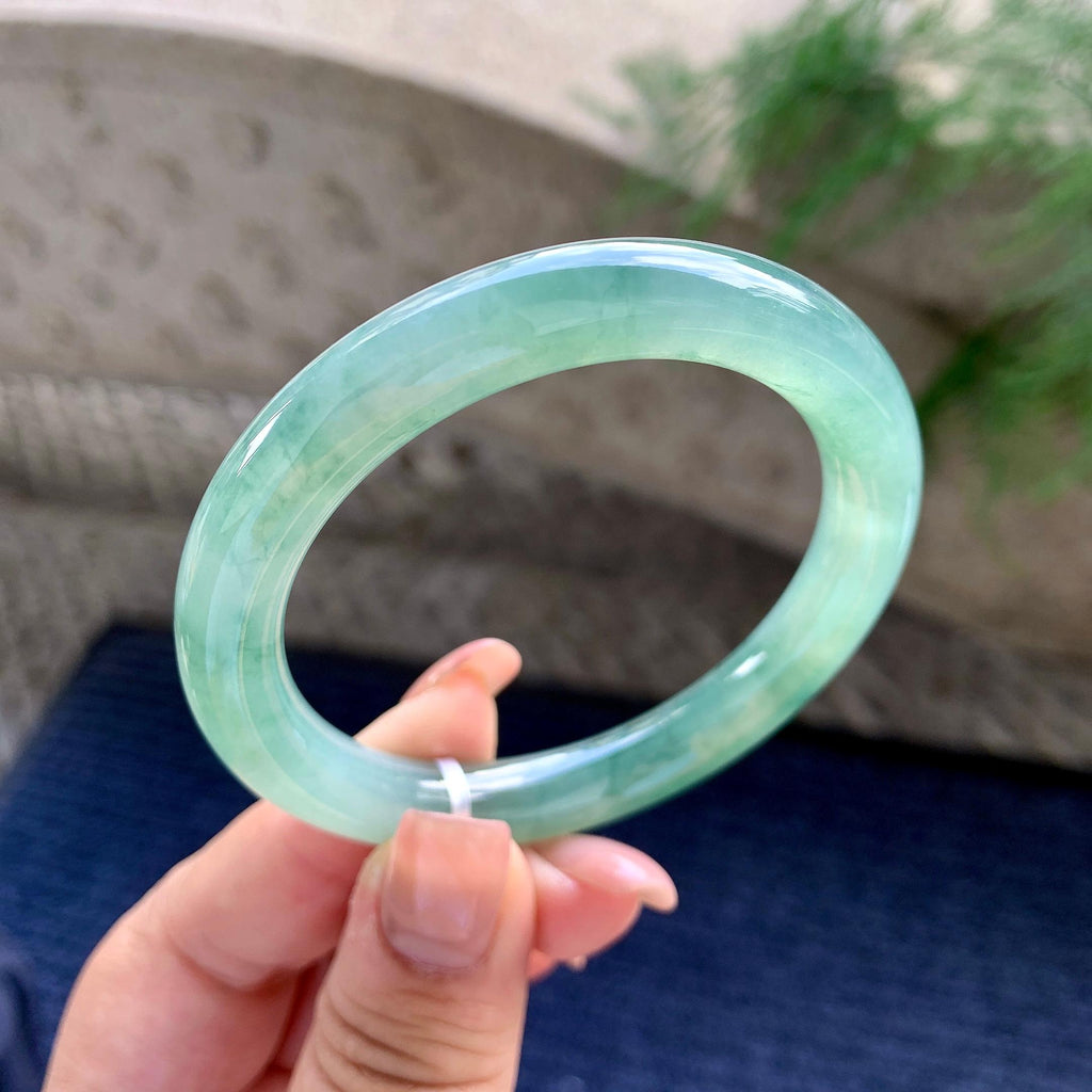 糯冰种晴水飘蓝花圆条手镯 52.2圈口 （yc699433）