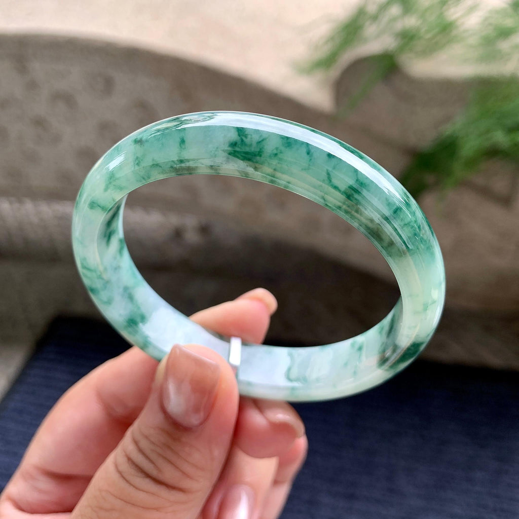 细糯种飘蓝花贵妃手镯 56.3圈口 天然缅甸A货翡翠（yc703287）