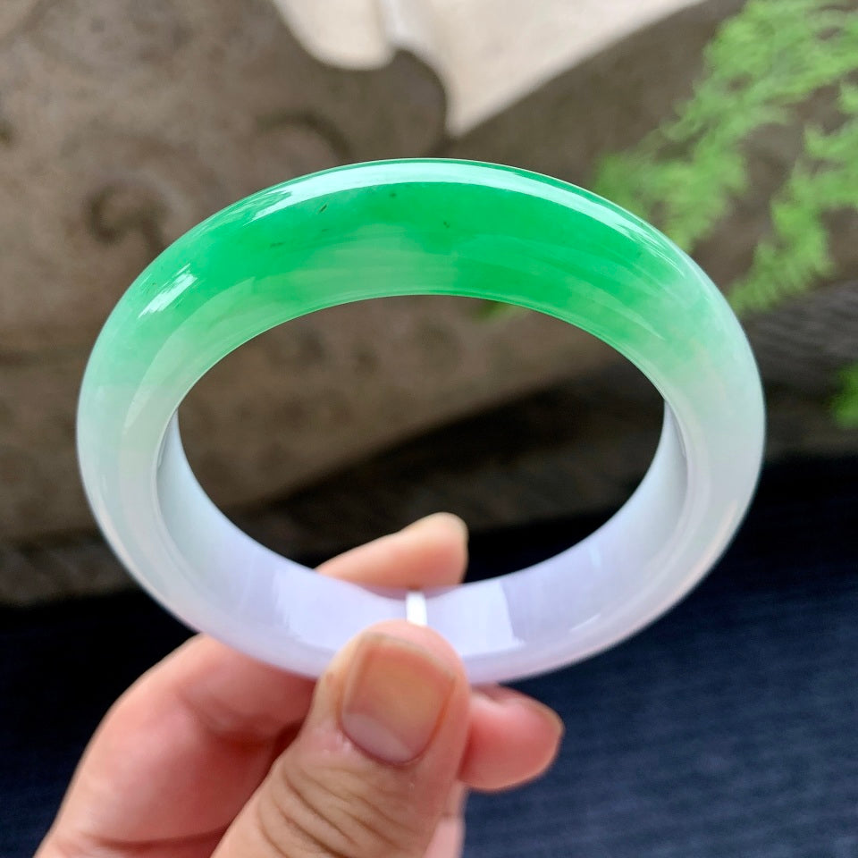 细糯种淡紫罗兰飘绿平安镯（54.8mm）（yc165857）