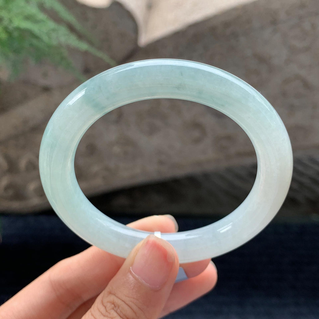 细糯种飘花圆条手镯 53圈 天然缅甸A货翡翠（yc696426）