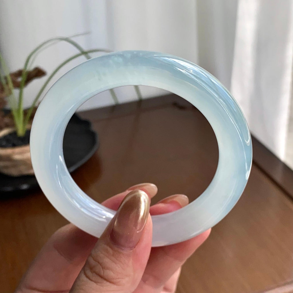 冰种雪花棉圆条手镯（53圈）（yc258944）