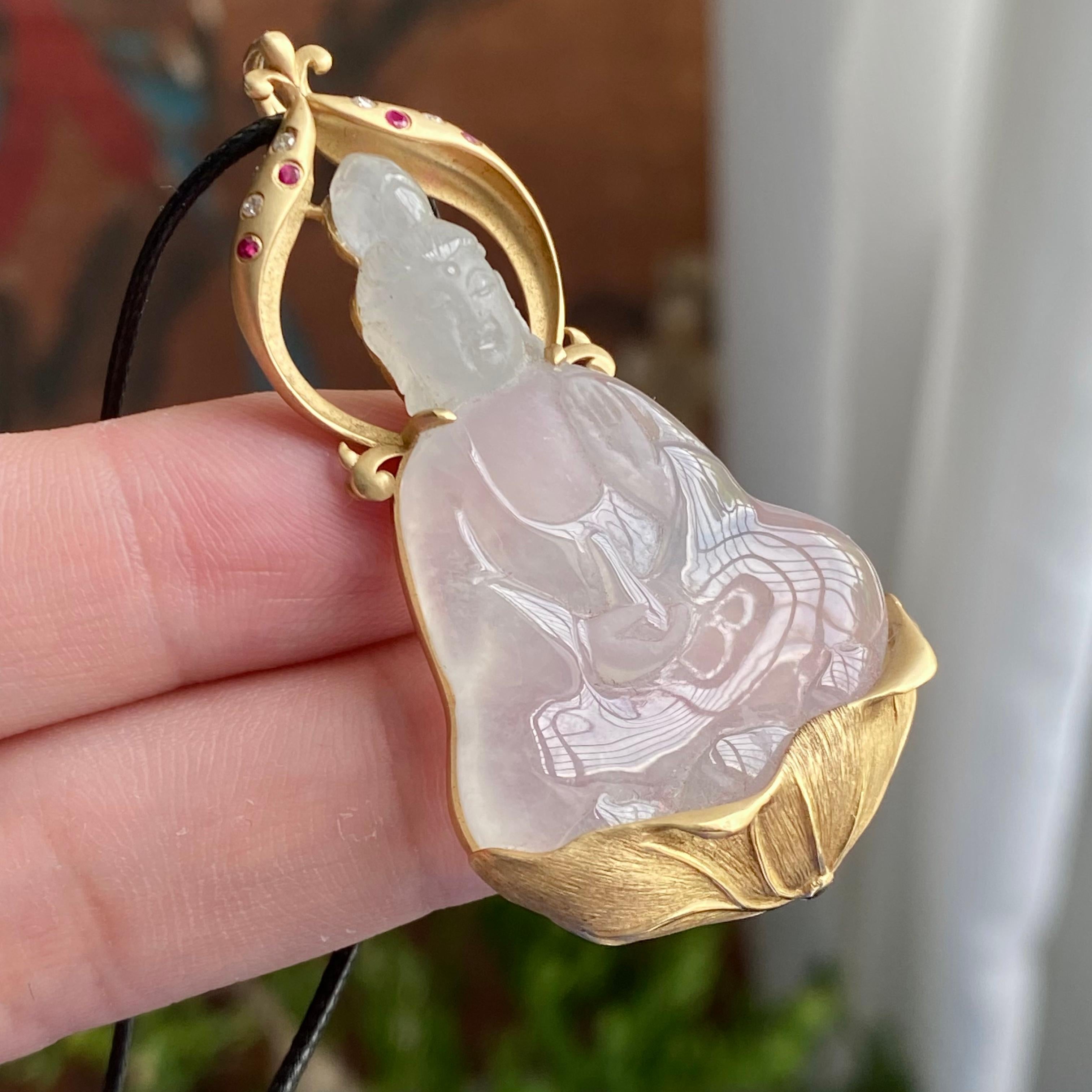 18k金镶冰种白月光观音吊坠（yc235109）