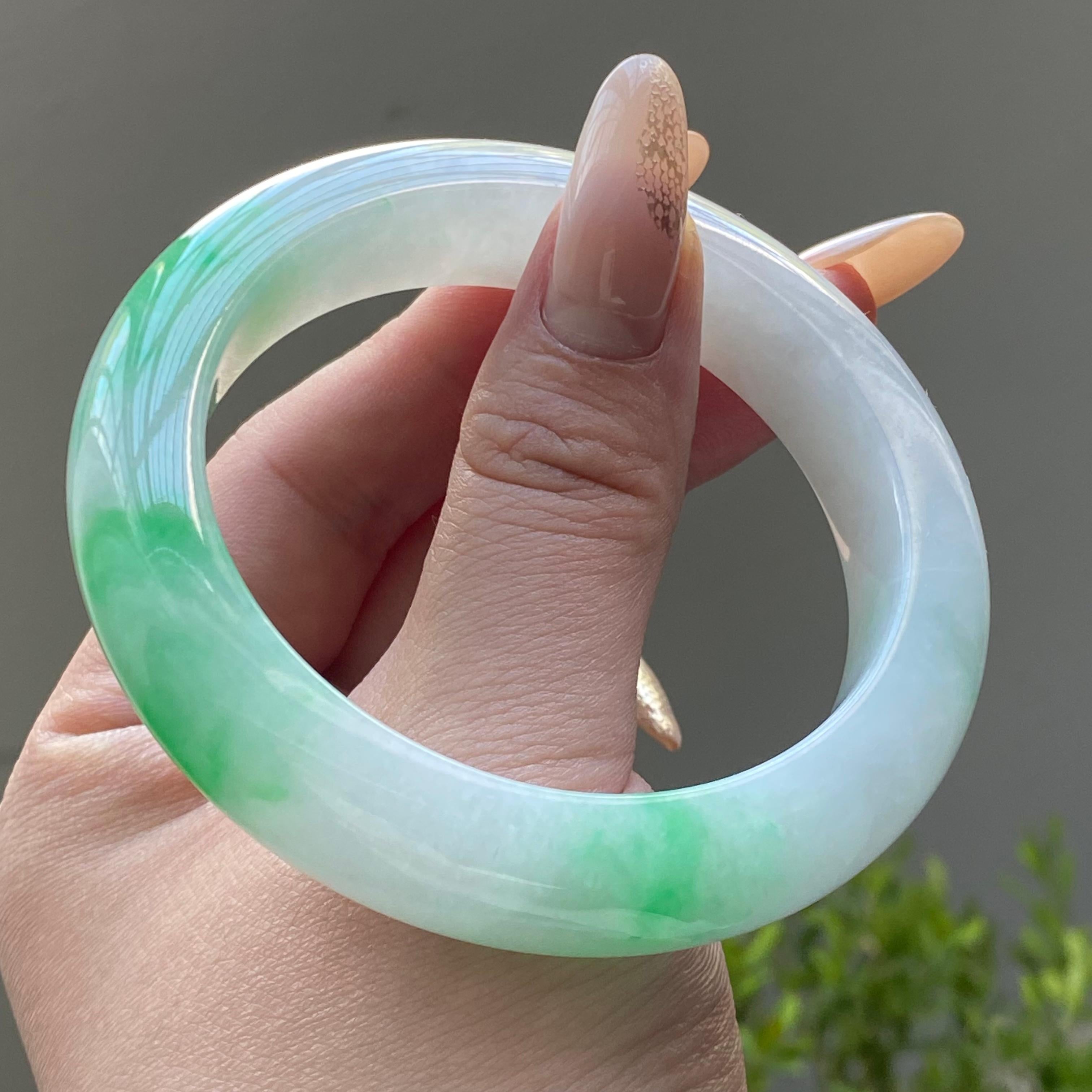 细糯种白底青平安镯（56圈）（yc225409）