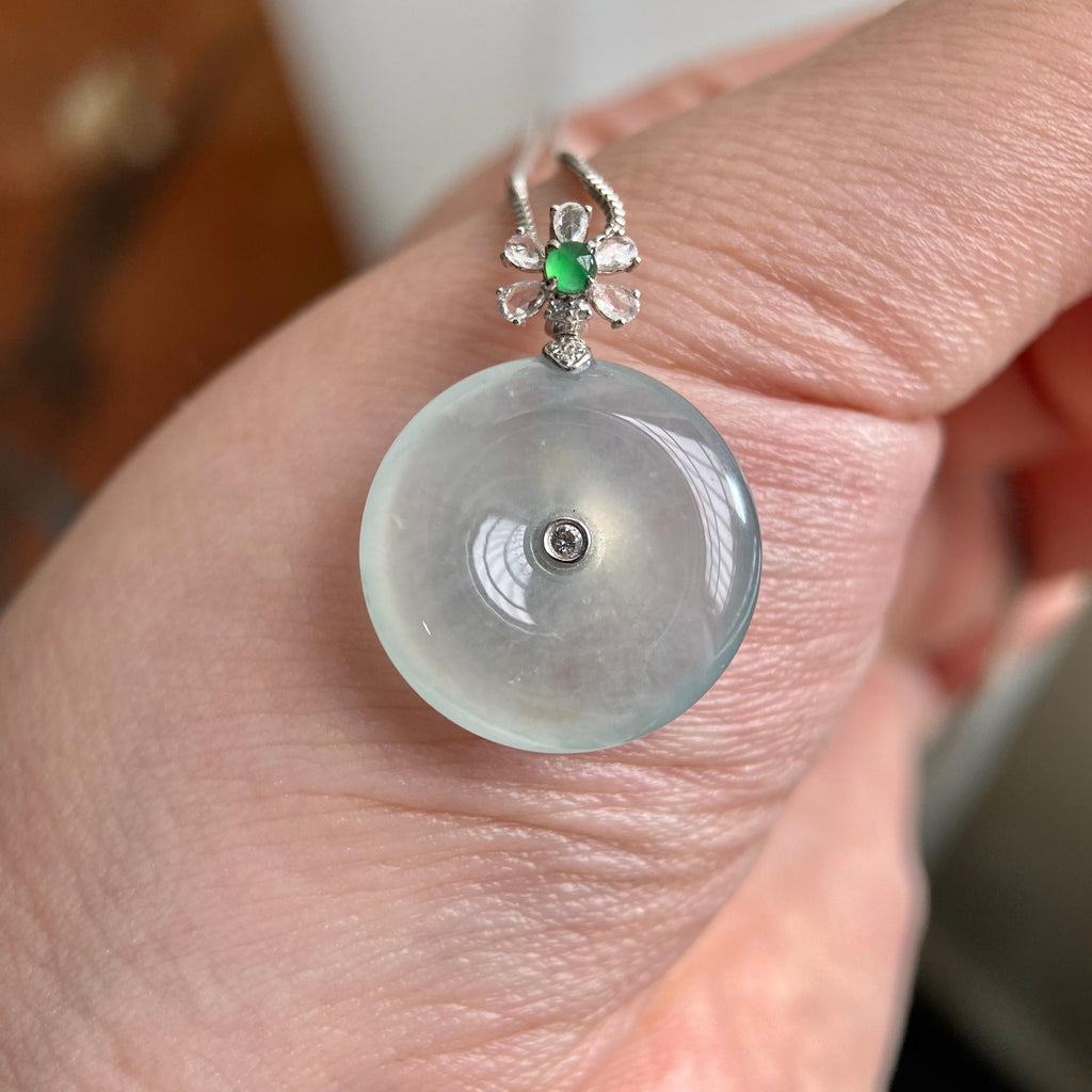 18k金钻镶冰种白月光平安扣吊坠（yc223795）