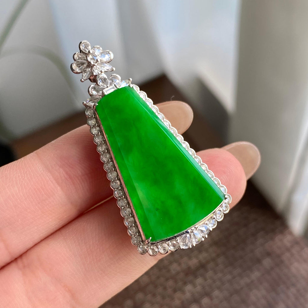 18k金钻镶冰种阳绿无事牌吊坠（yc266197）