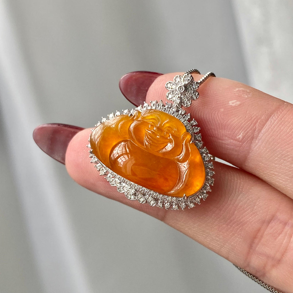 18k金钻镶冰种黄翡佛公吊坠（yc204868）