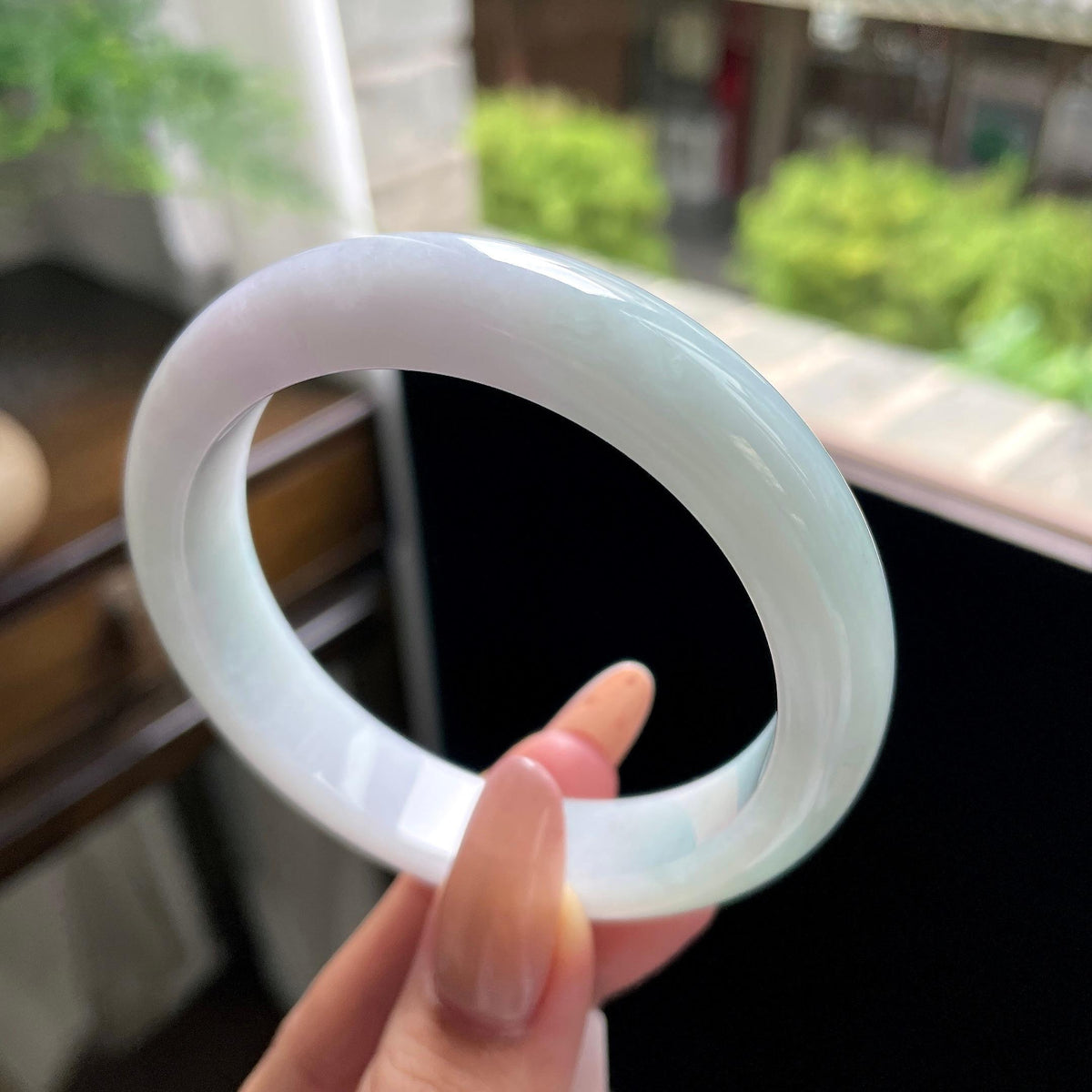 细糯种淡春彩正圈平安镯 57.7圈 天然缅甸A货翡翠（yc703278）