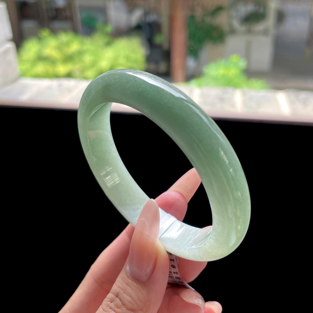细糯种油青色湖水绿正圈平安镯 56圈 天然缅甸A货翡翠（yc524204）