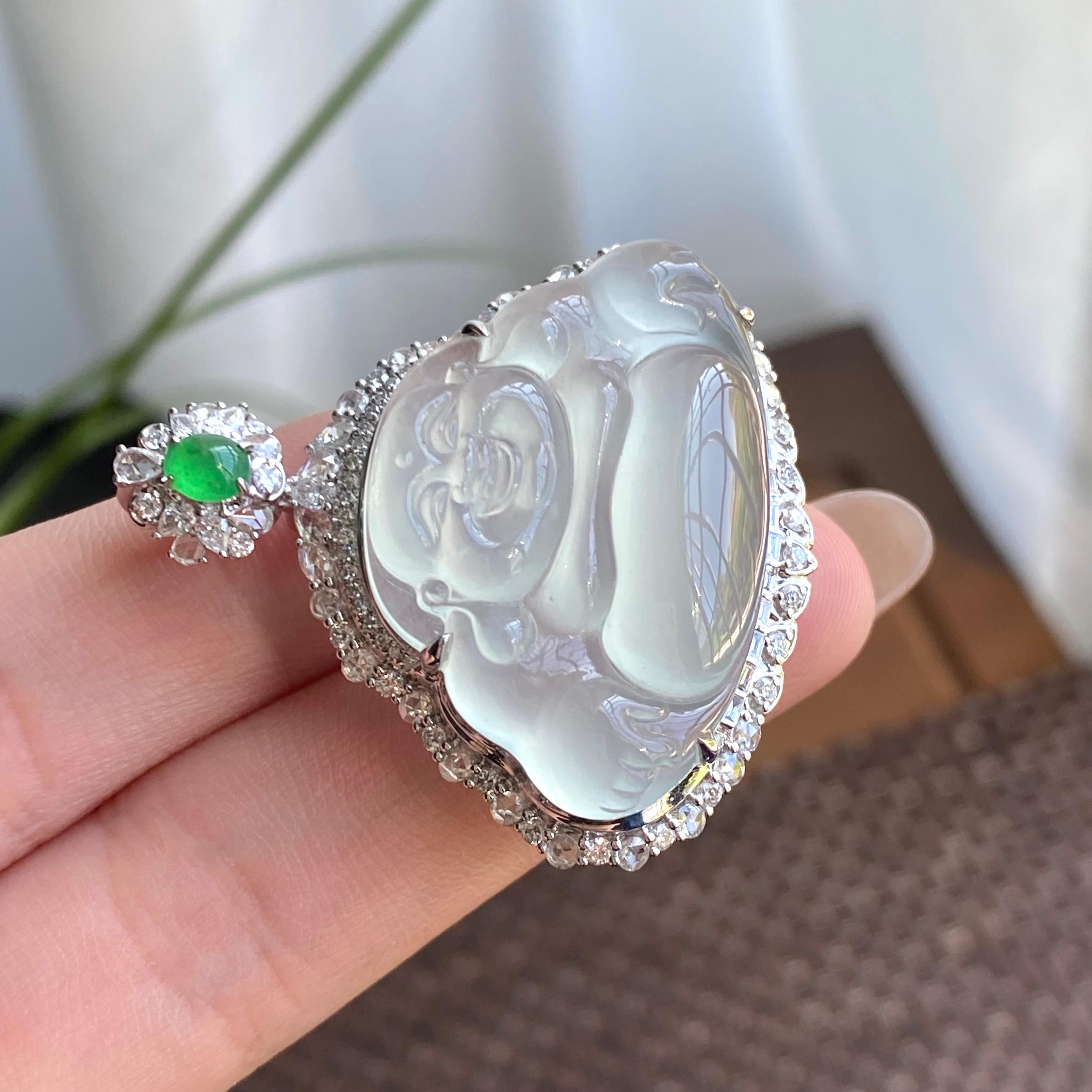 18k金钻镶冰种晴底佛公吊坠（yc266152）