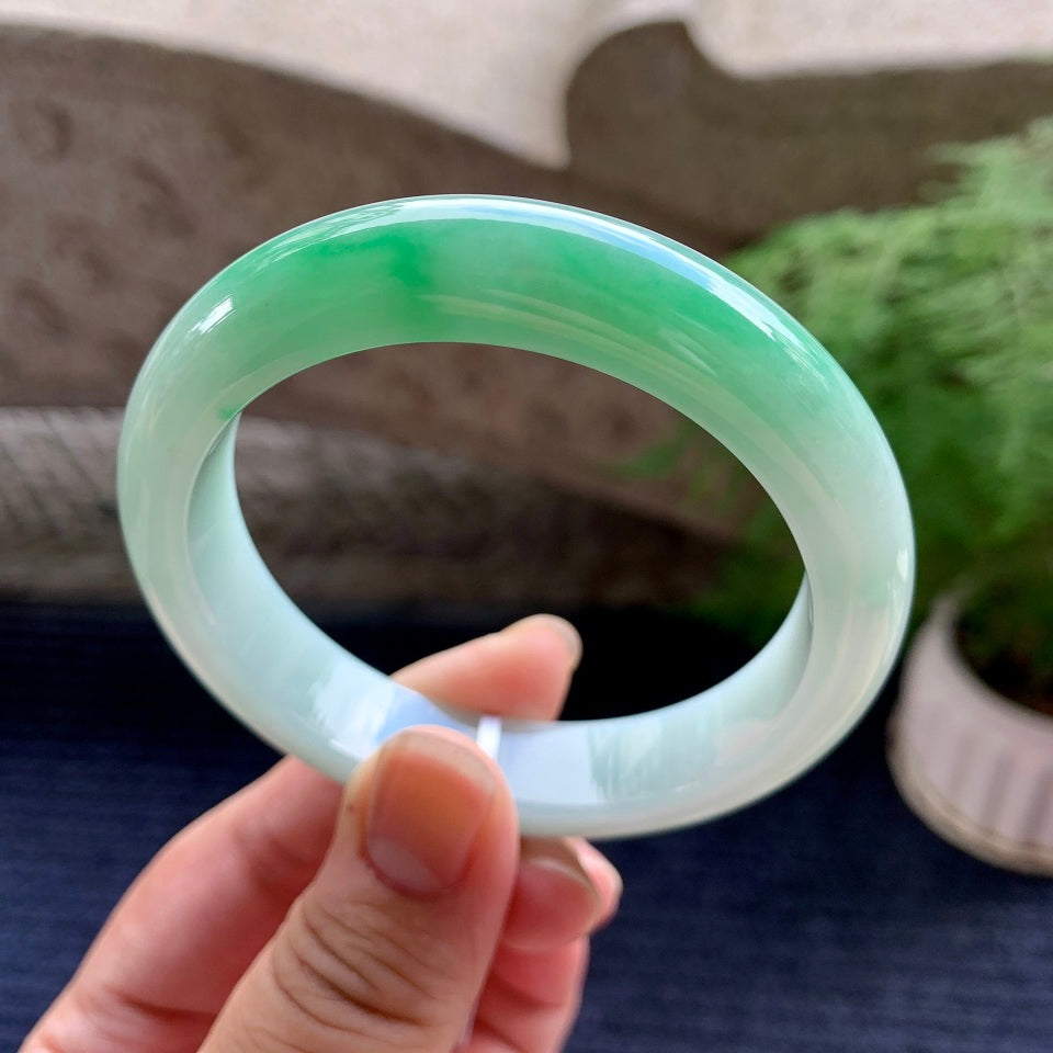 细糯种飘绿平安镯（56mm）（yc107282）