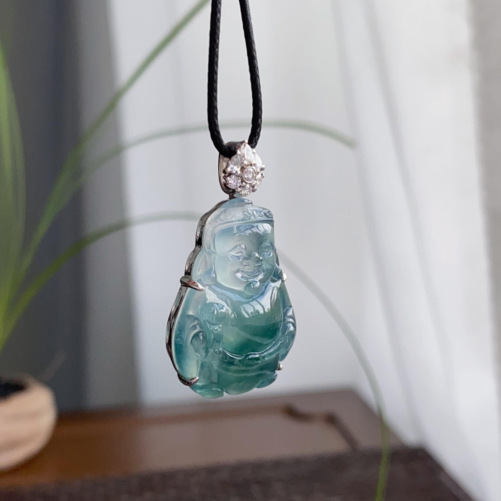 18k金钻镶冰种飘蓝财神吊坠（yc250173）