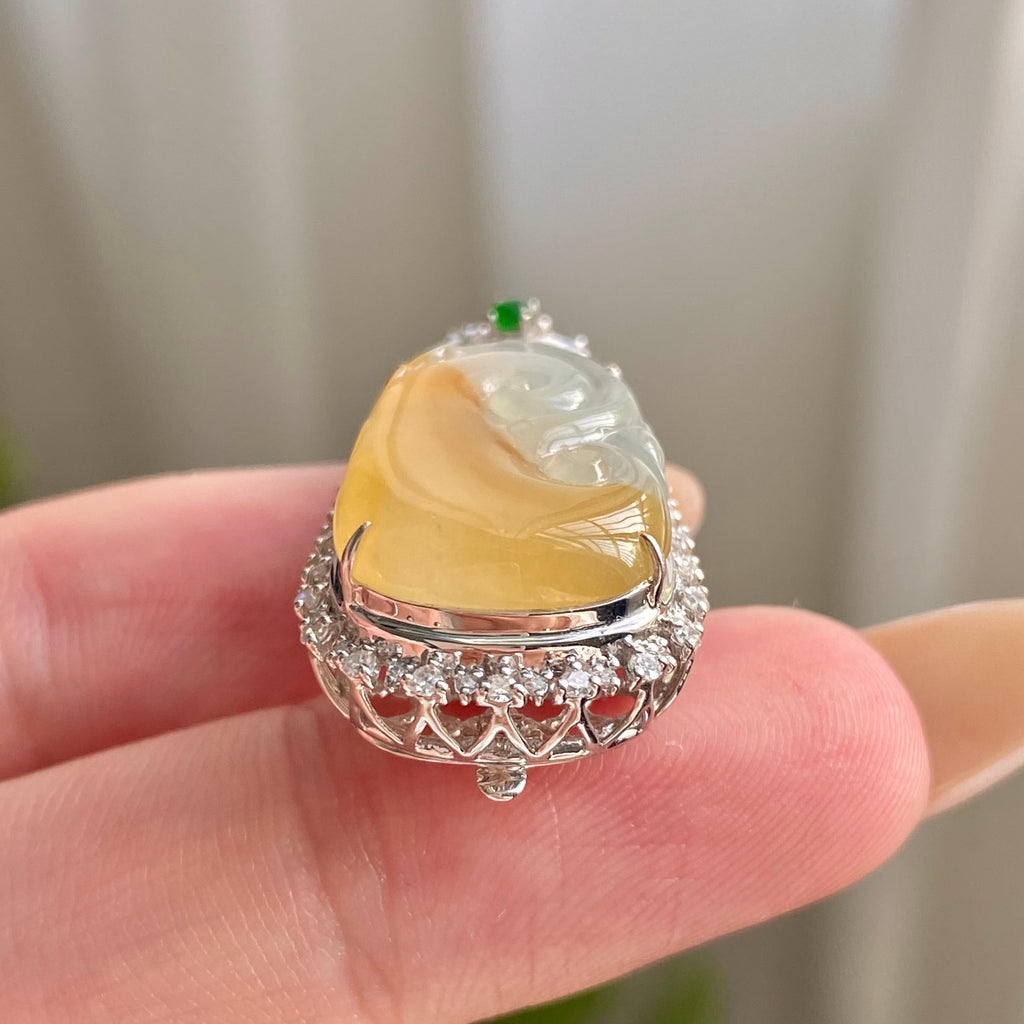 18k金钻镶冰种黄翡如意吊坠（yc216830）