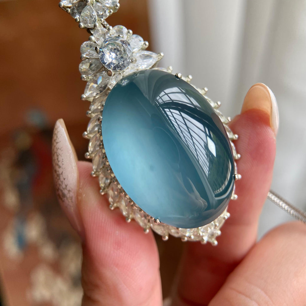 高冰种蓝底椭圆大蛋面吊坠裸石（yc223721）