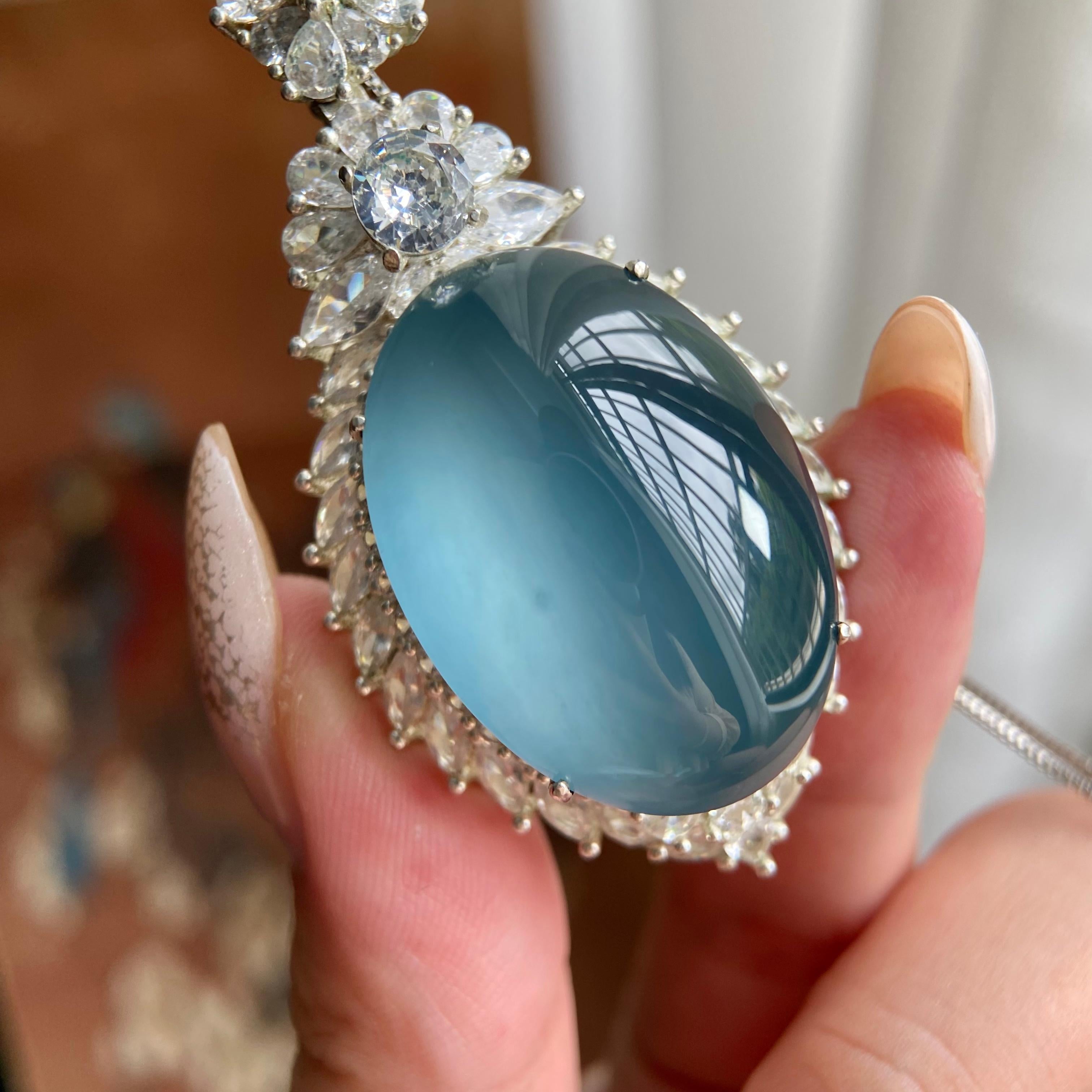 高冰种蓝底椭圆大蛋面吊坠裸石（yc223721）