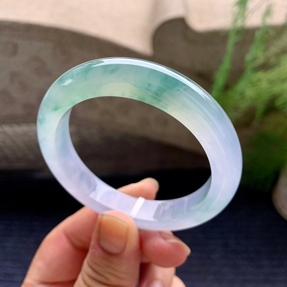 糯冰种紫罗兰飘花平安镯（52.8mm）（yc173916）