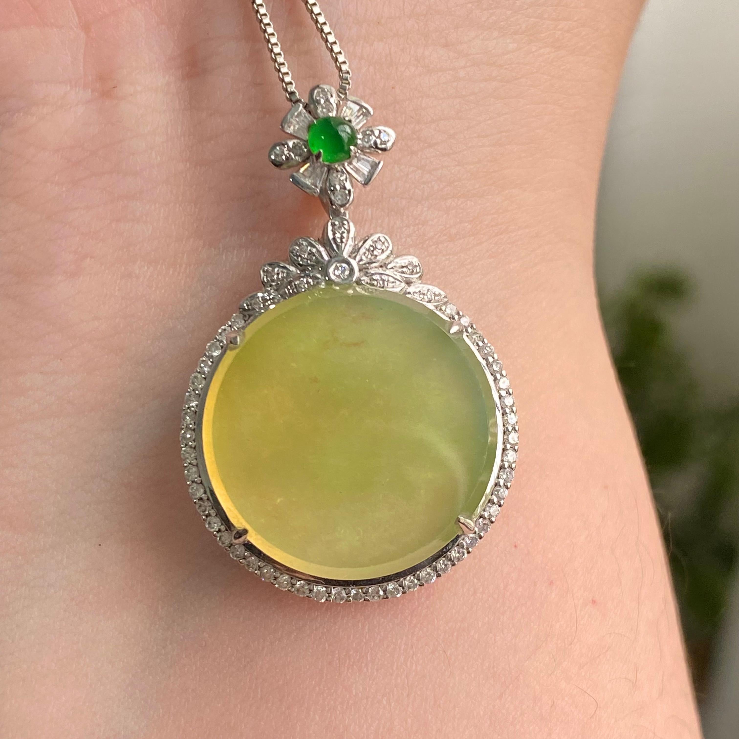 18k金钻镶冰种黄翡圆牌吊坠（yc206764）