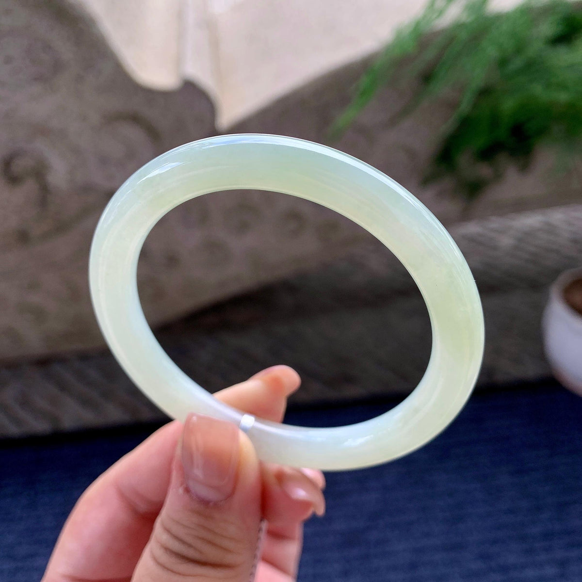 细糯种淡晴底圆条手镯 55.3圈口 （yc536166）