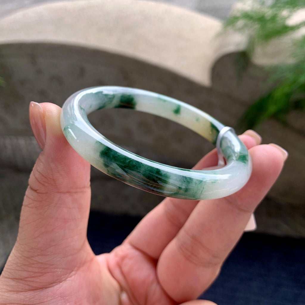 小圈口 细糯种黄翡飘蓝花圆条手镯 51.8圈口 天然缅甸A货翡翠（yc703338）