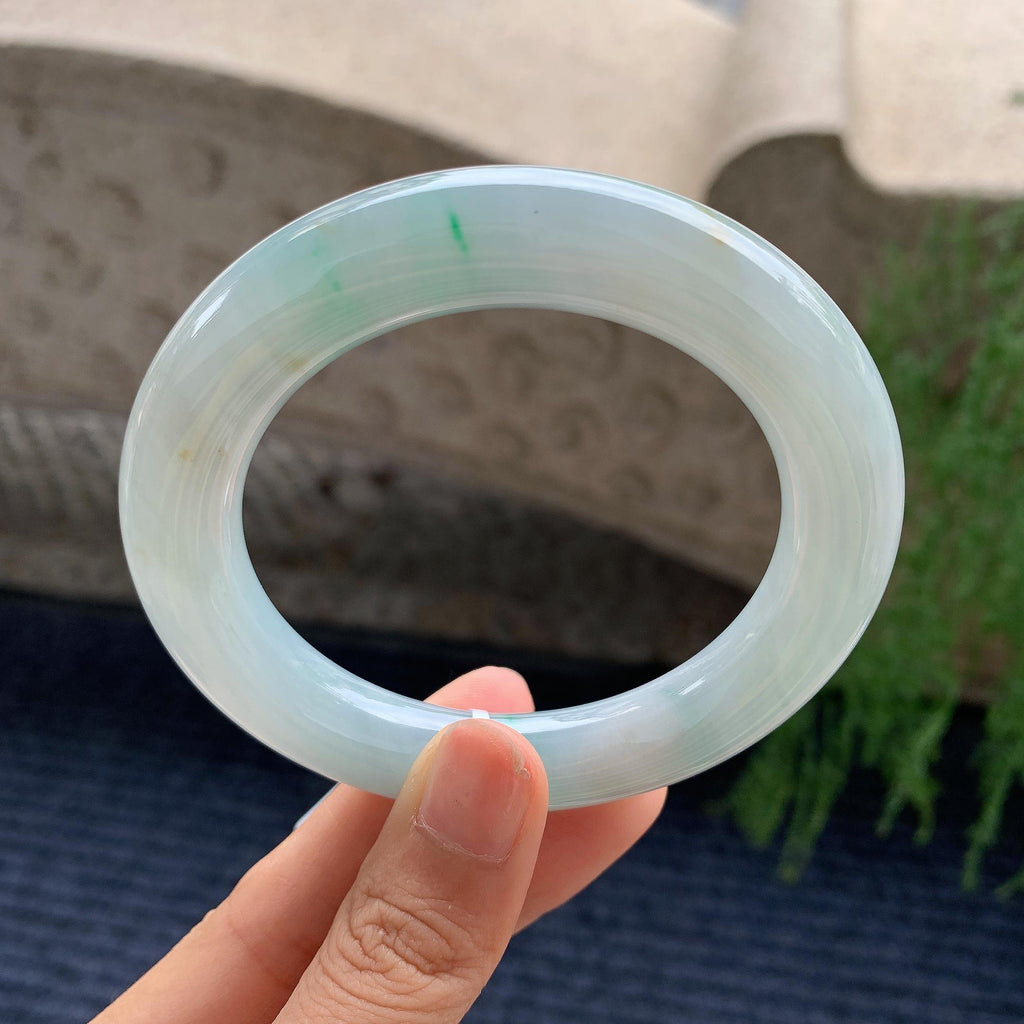 细糯种飘绿圆条手镯 55.5圈（yc709329）