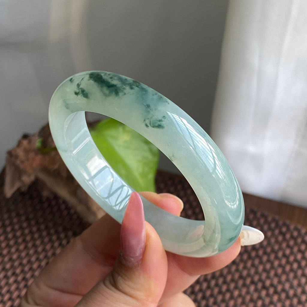 糯冰种飘花正圈手镯（54圈）（yc280885）