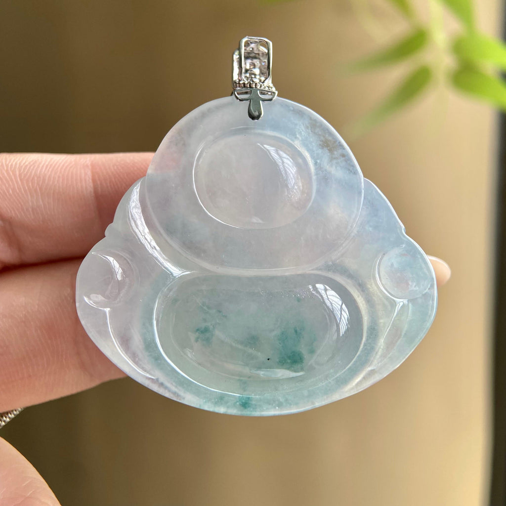 18k金钻镶冰种飘花佛公吊坠（yc207505）