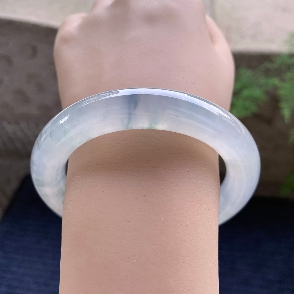 冰种飘蓝花圆条手镯（58.5mm）（yc167764）