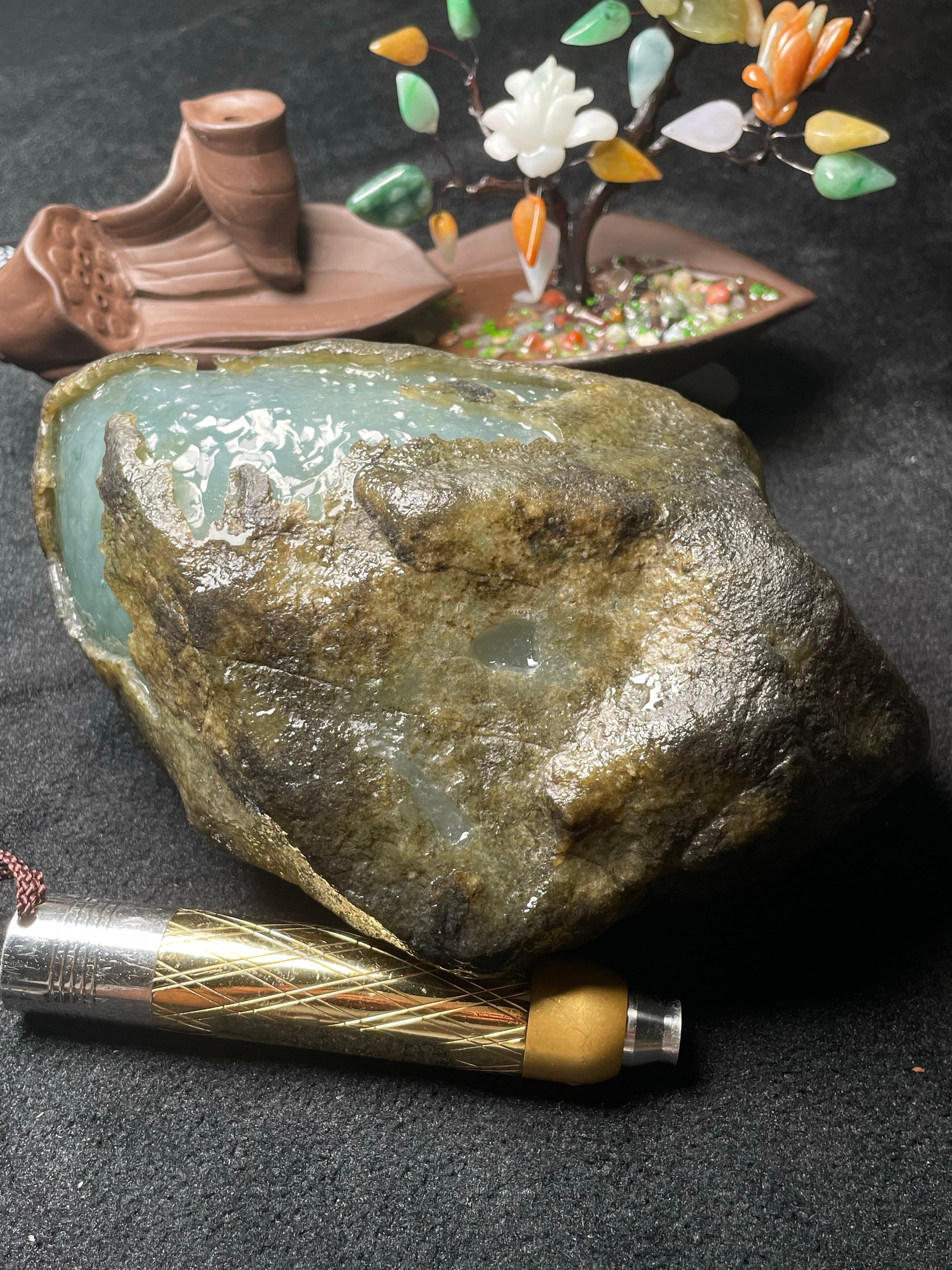 极品莫西沙开窗飘花洒金手镯料（yc495622）