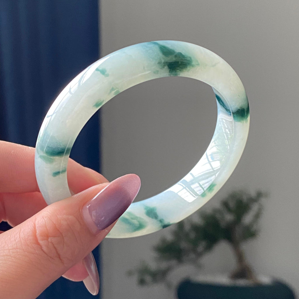 糯冰种飘花平安镯手镯（55圈）（yc195225）