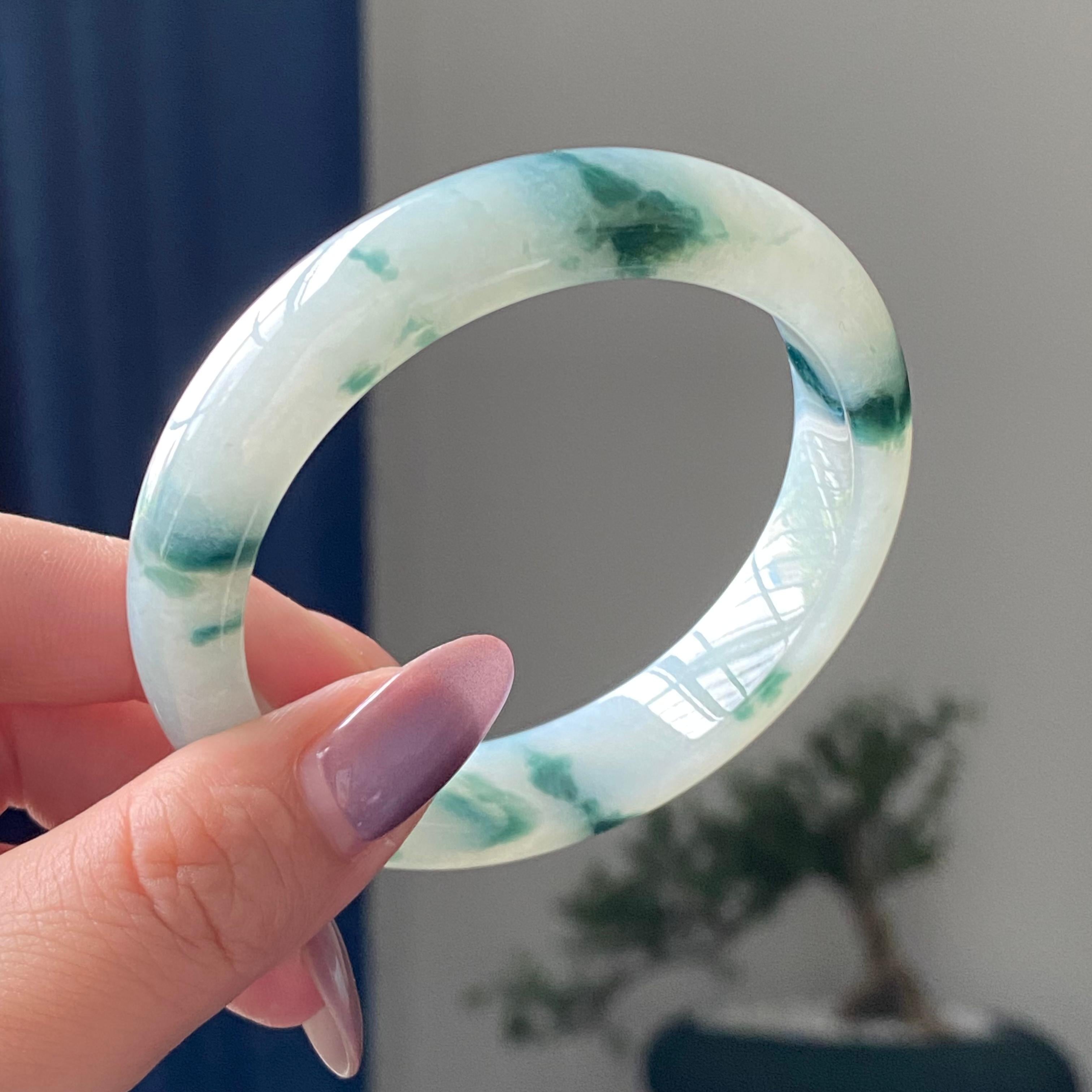 糯冰种飘花平安镯手镯（55圈）（yc195225）