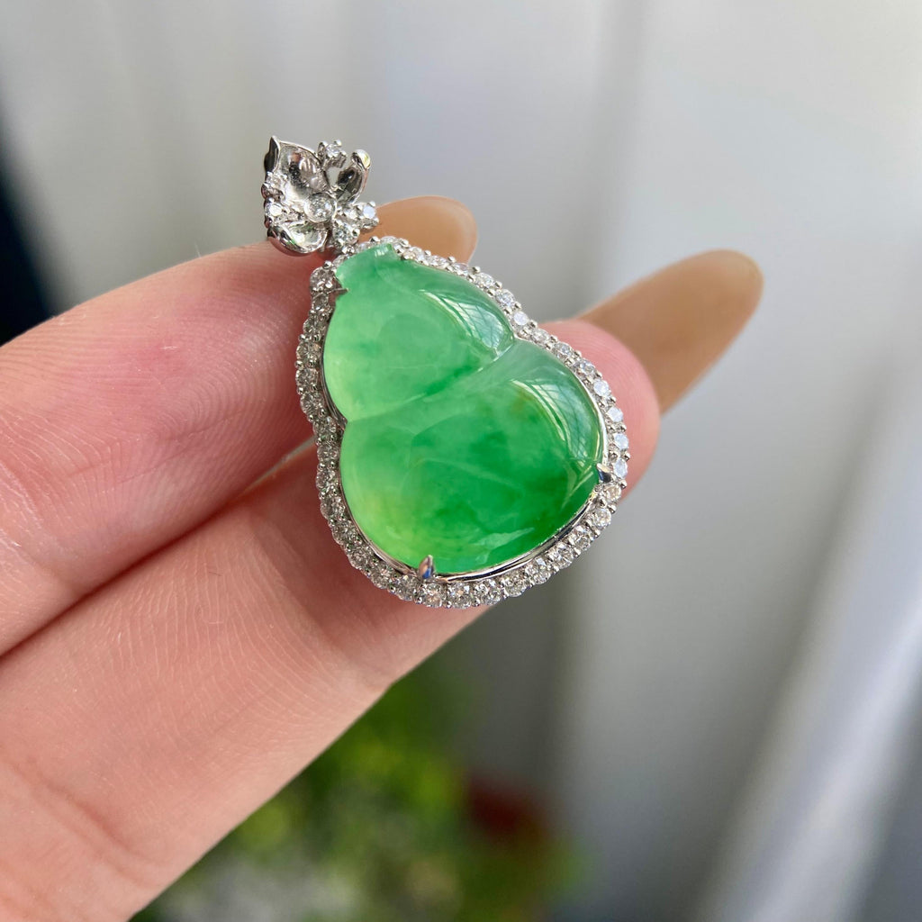 18k金钻镶冰种满绿葫芦吊坠（yc217119）