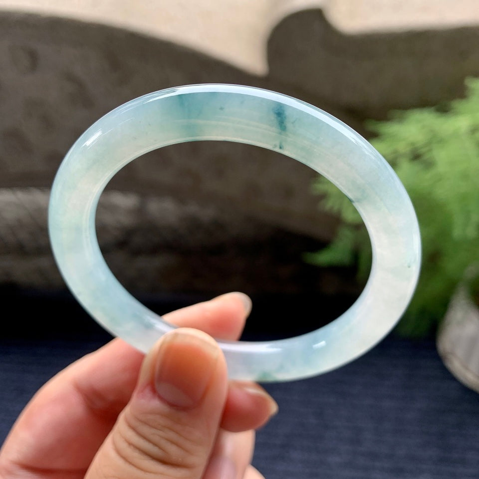 糯冰种飘花圆条手镯（54.8mm）（yc096220）