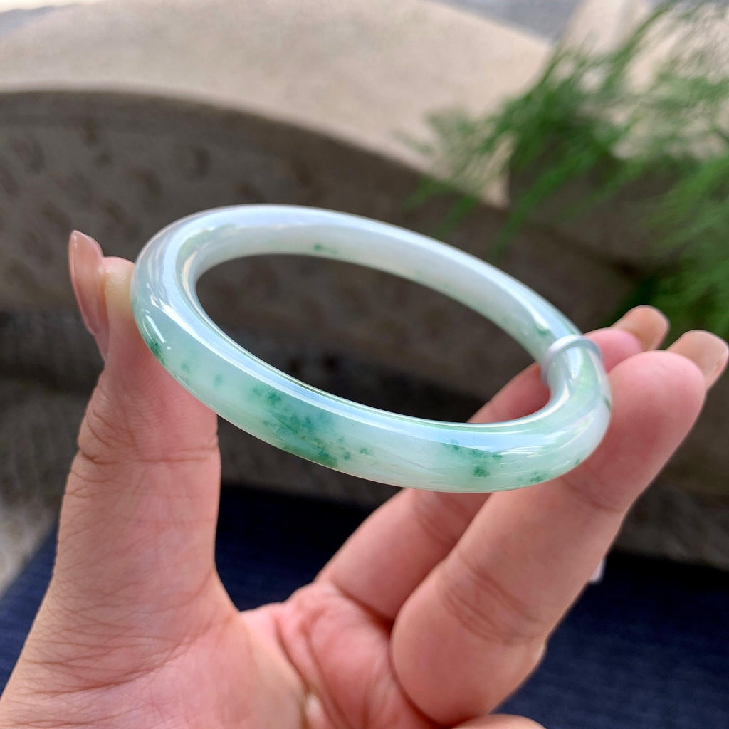 细糯种飘蓝花圆条手镯 55.8圈口 （yc699478）