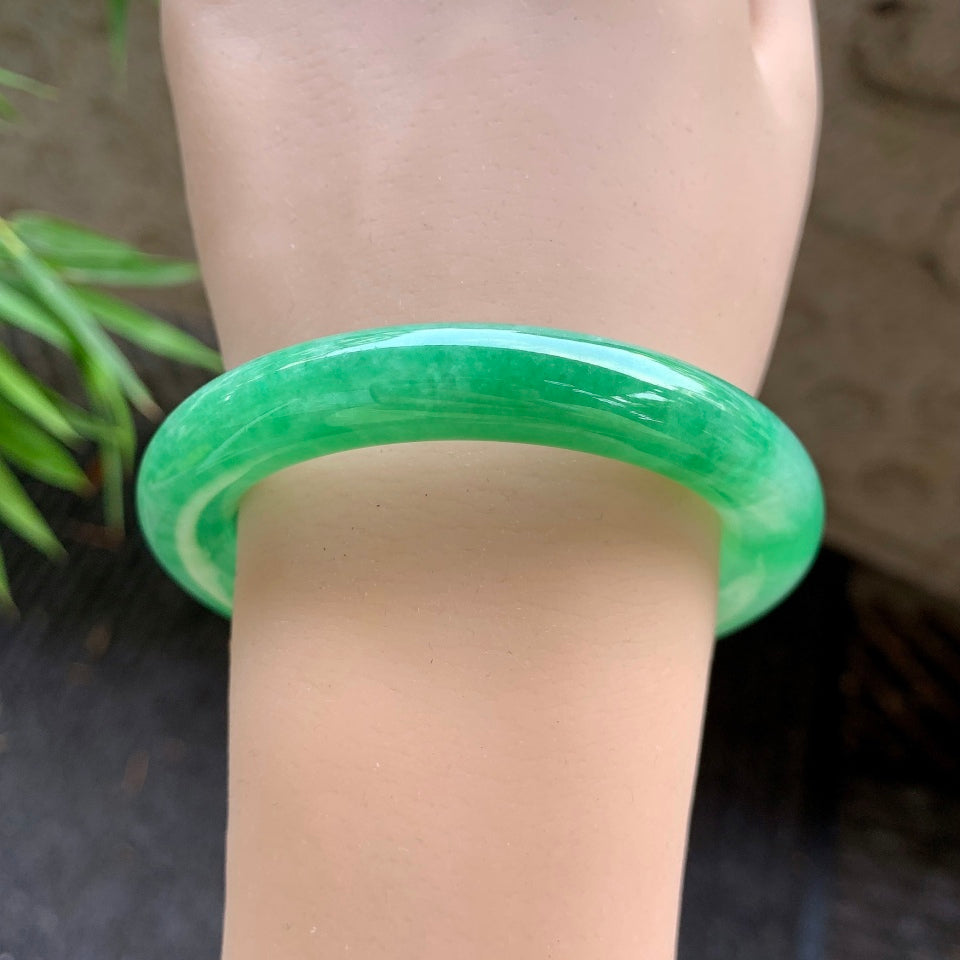 糯化满绿圆条手镯（53mm）（yc015974）