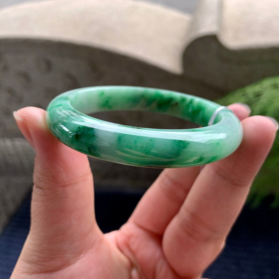 糯种飘绿花平安镯（53.8mm）（yc088380）