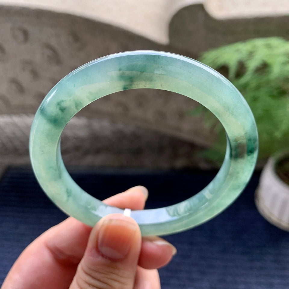 细糯种油青飘花泥鳅背手镯（56.5mm）（yc096600）
