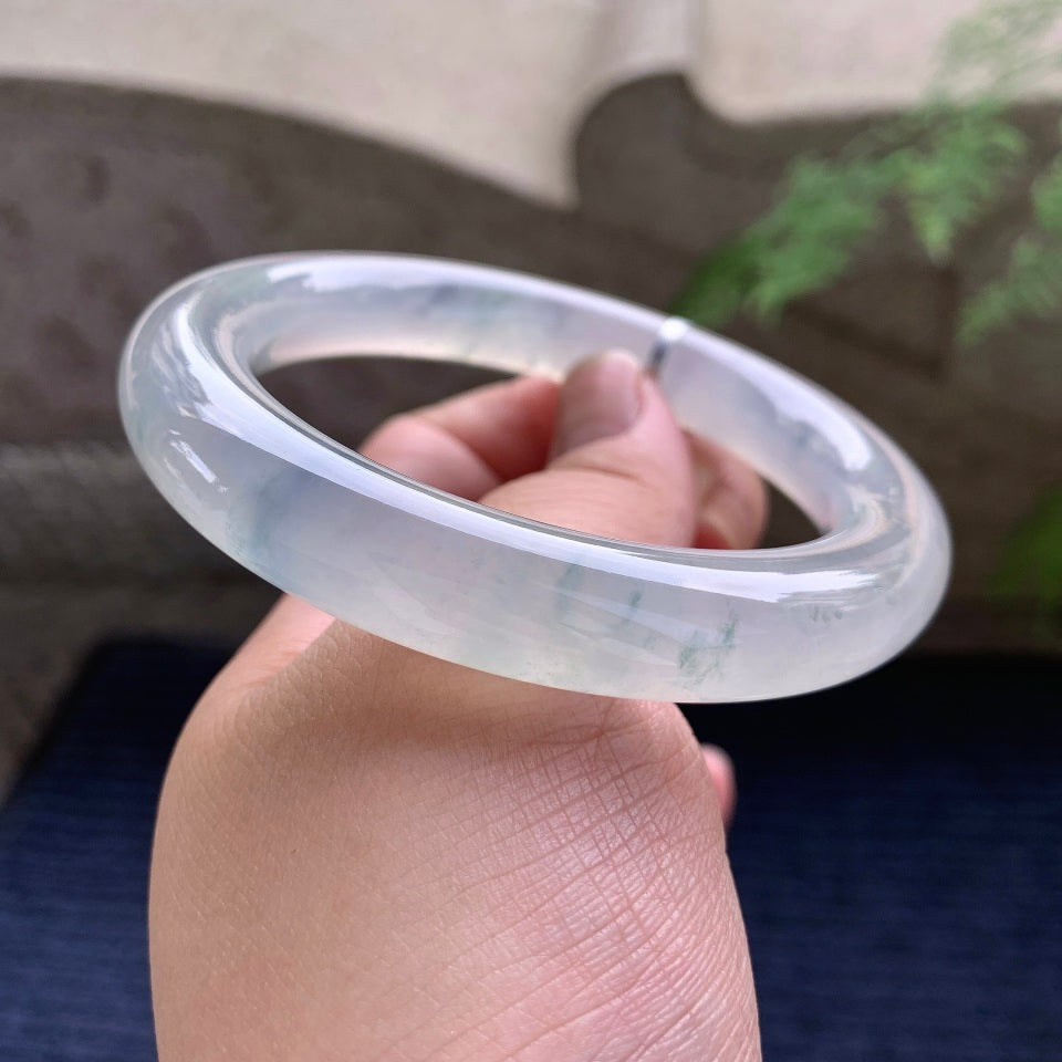 冰种飘蓝花圆条手镯（58.5mm）（yc167764）