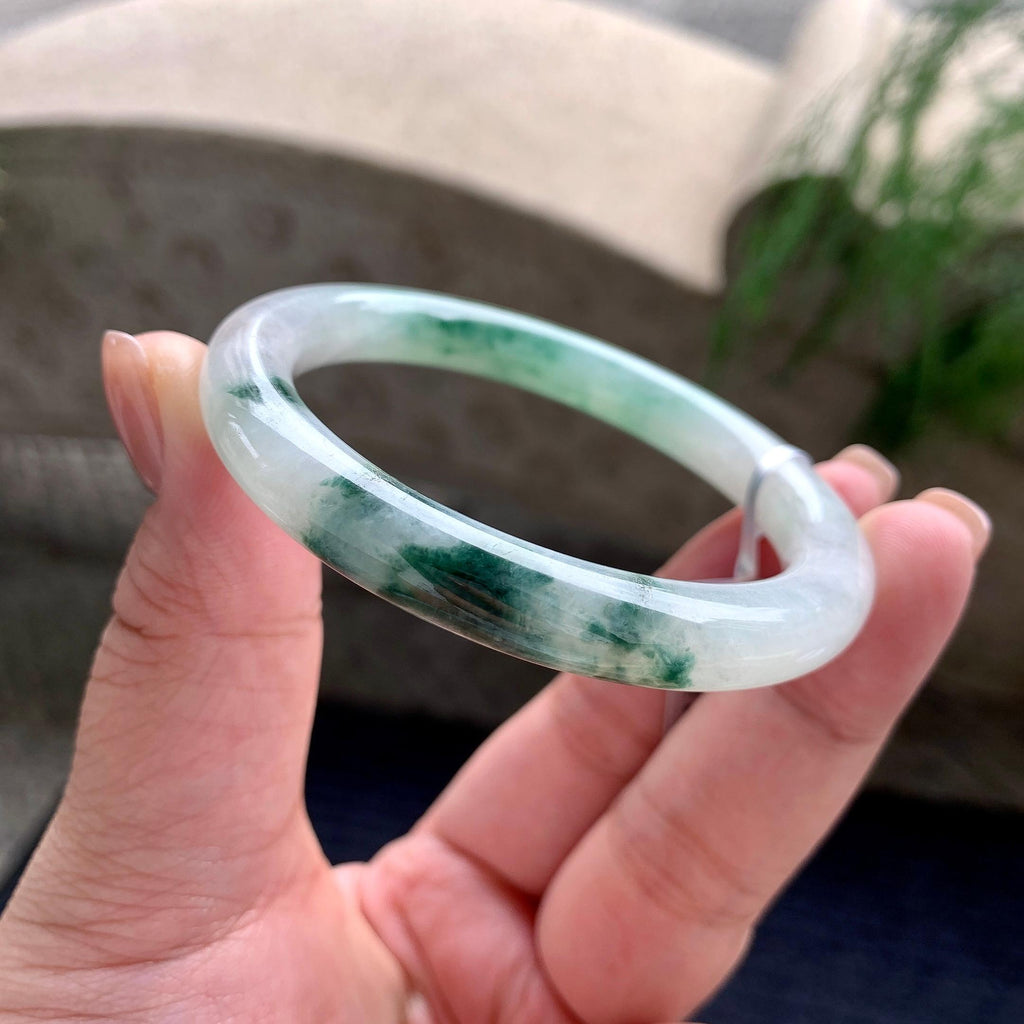 细糯种飘蓝花圆条手镯 52.5圈口 天然缅甸A货翡翠（yc703306）
