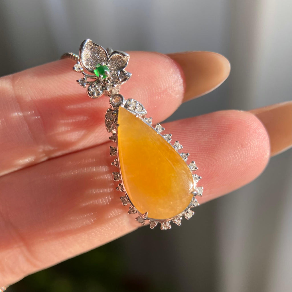 18k金钻镶冰种黄翡水滴吊坠（yc216836）