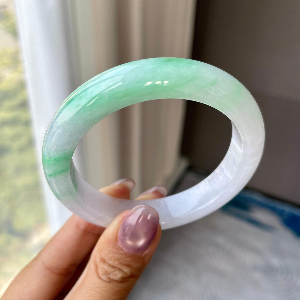 细糯种飘绿花正圈平安镯55圈   天然缅甸A货翡翠（yc313309）