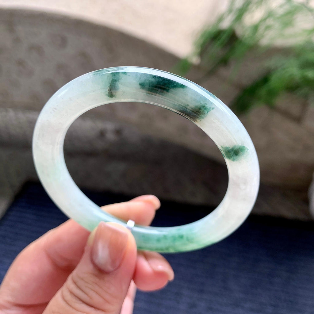 细糯种飘蓝花圆条手镯 52.5圈口 天然缅甸A货翡翠（yc703306）