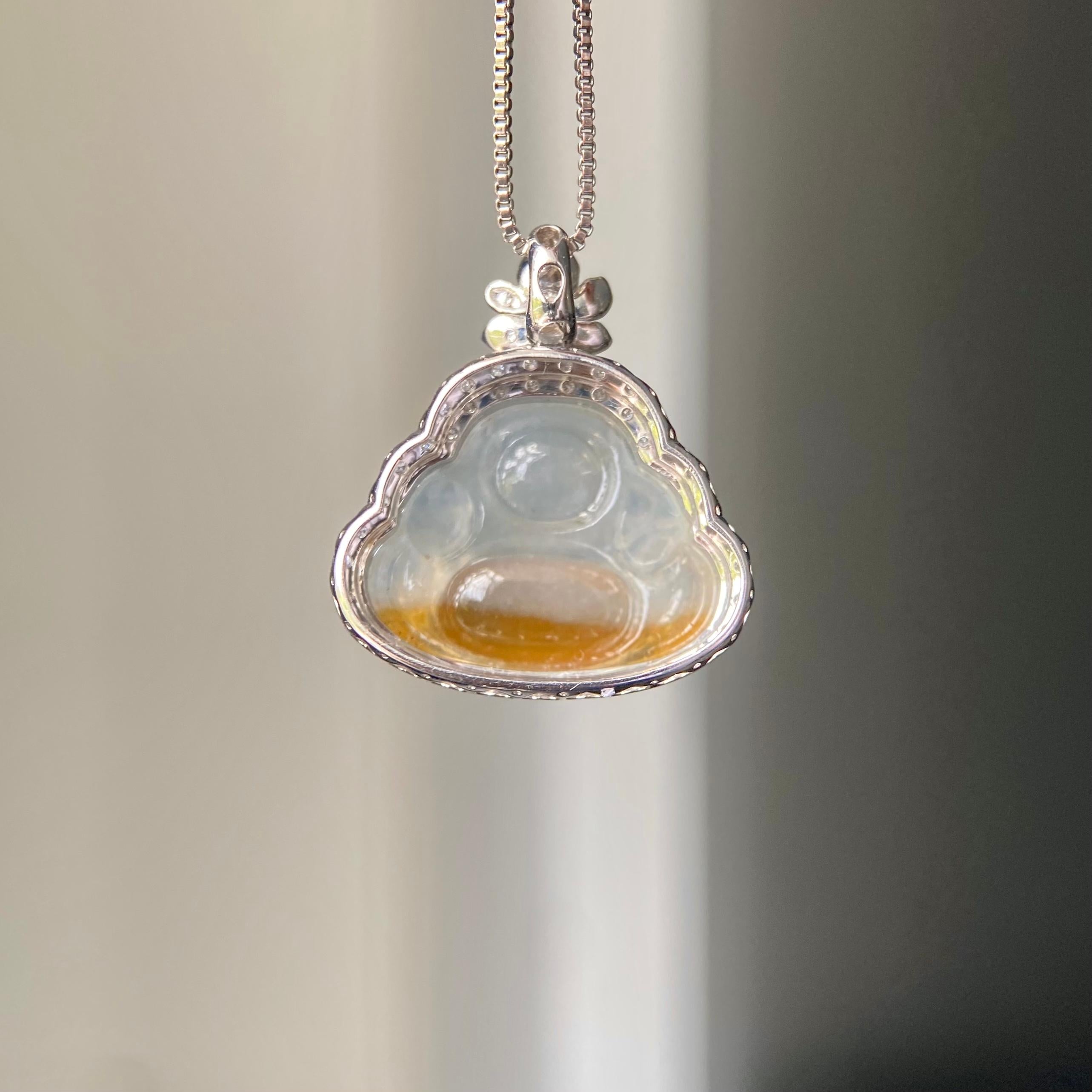 18k金钻镶冰种黄翡佛公吊坠（yc217186）