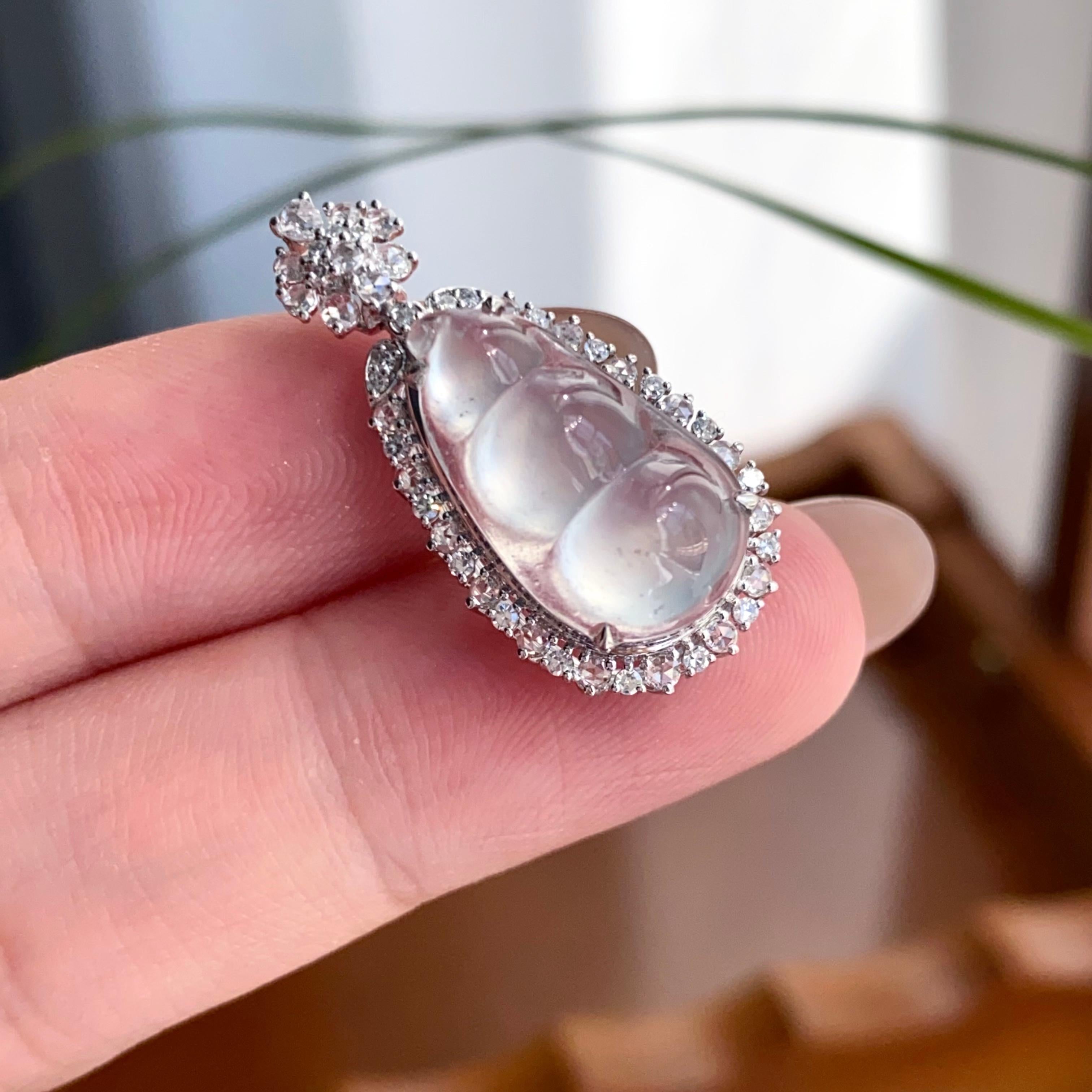 18k金钻镶冰玻种白月光福豆吊坠（yc256127）