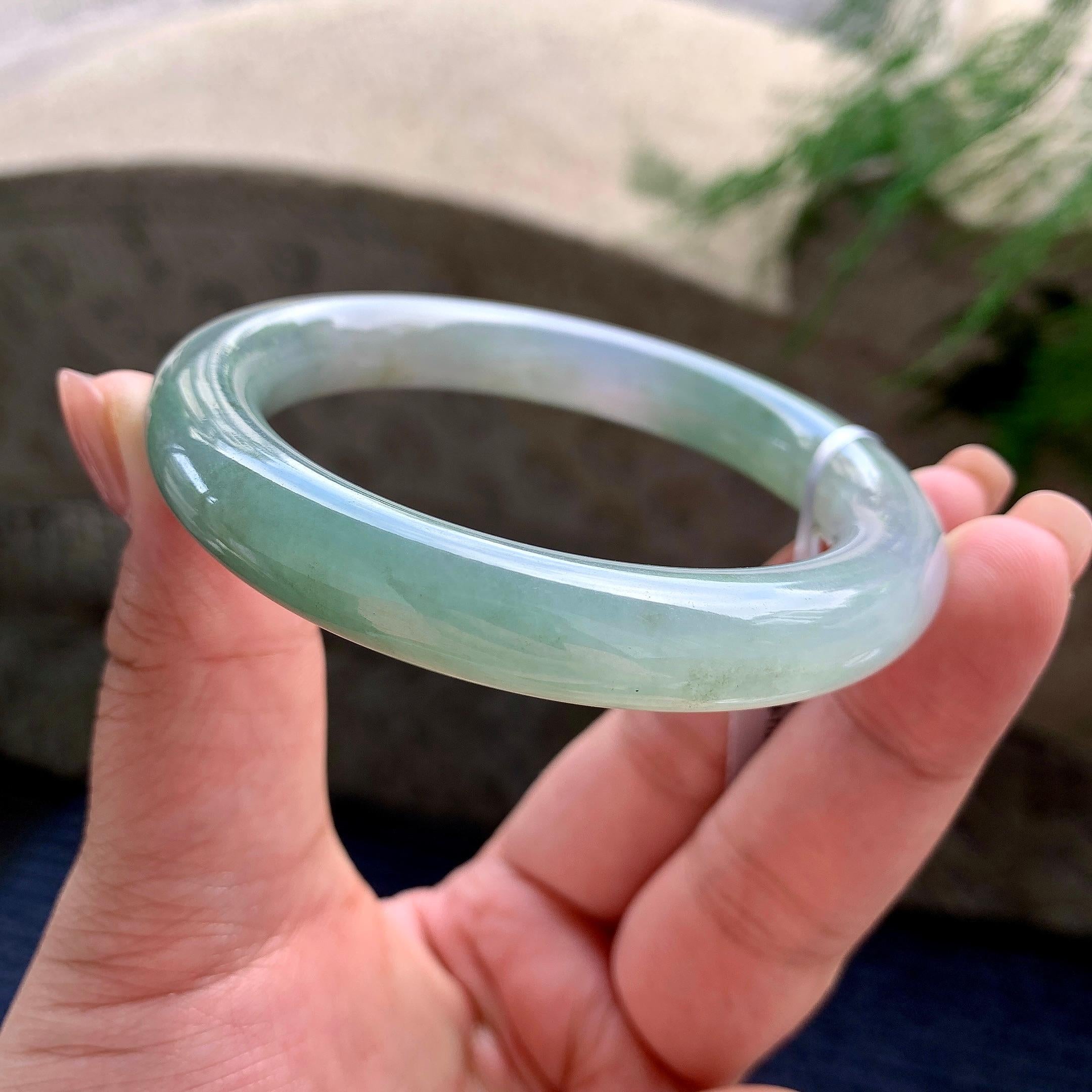 细糯种油青洒金圆条手镯 56圈口 天然缅甸A货翡翠（yc496401）