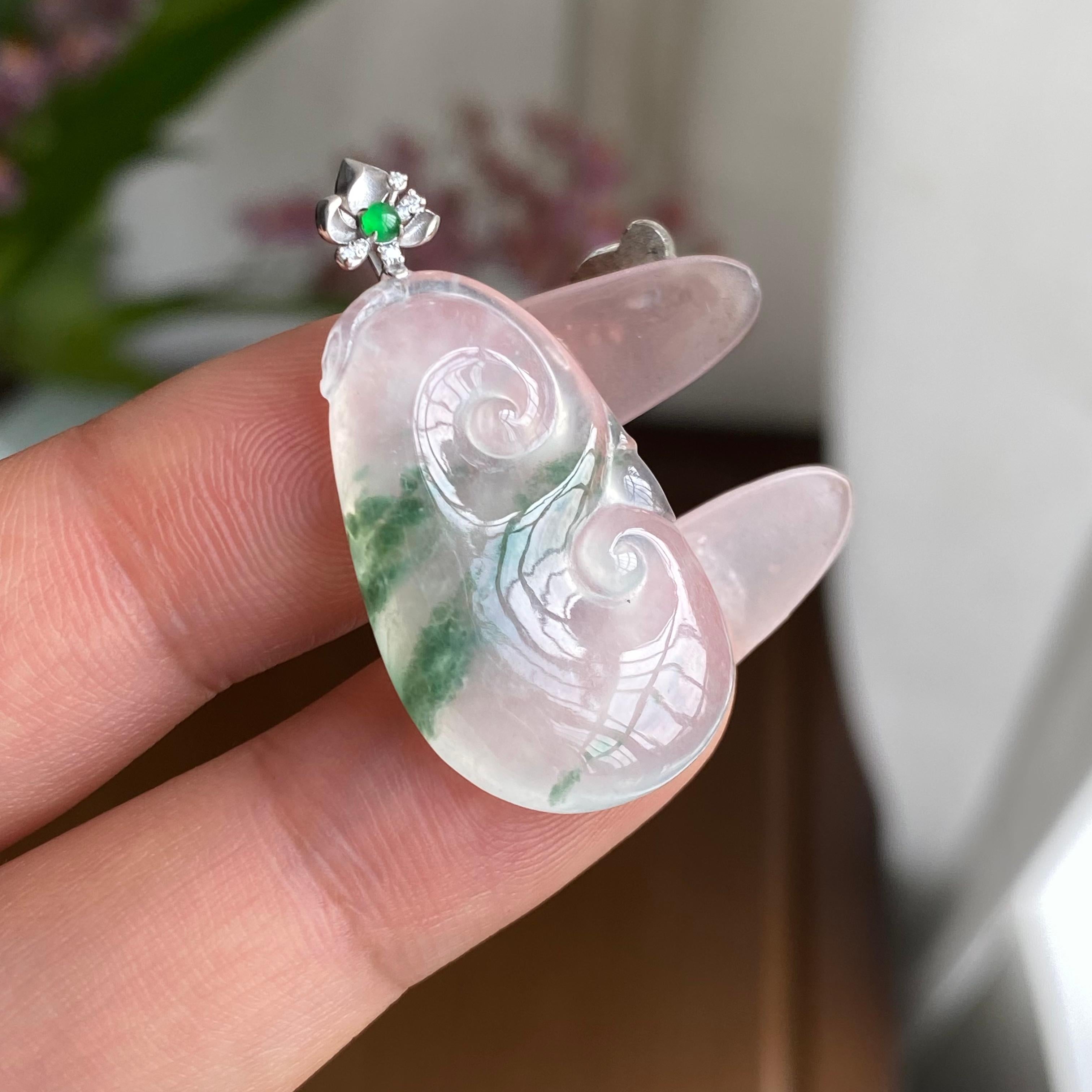 18K金钻镶冰种如意吊坠（yc303119）