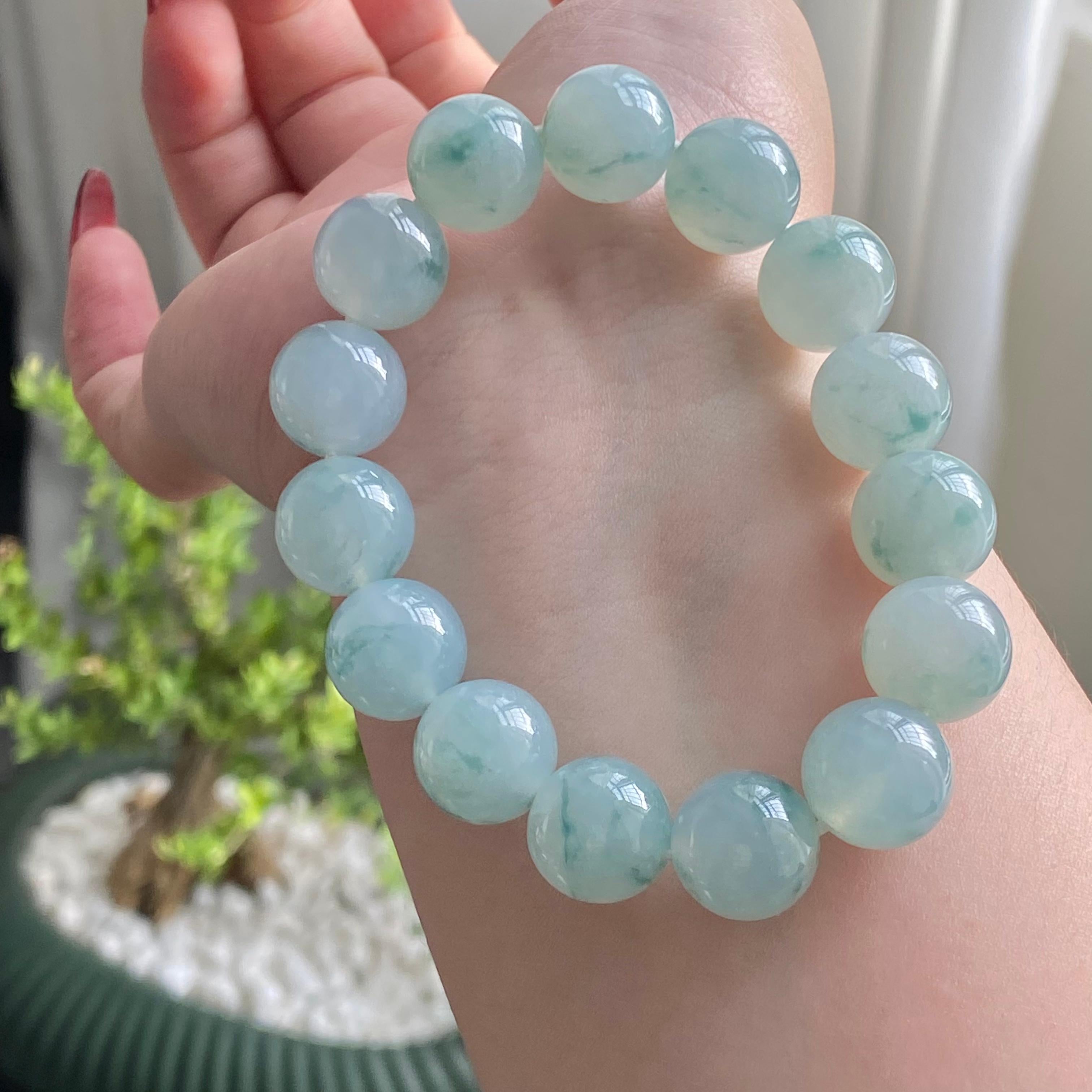 糯冰种飘花单圈手串（15颗）（yc213183）