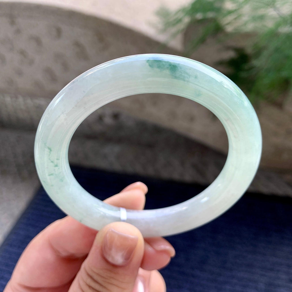 糯种飘绿花圆条手镯 54.3圈口 天然缅甸A货翡翠（yc701217）