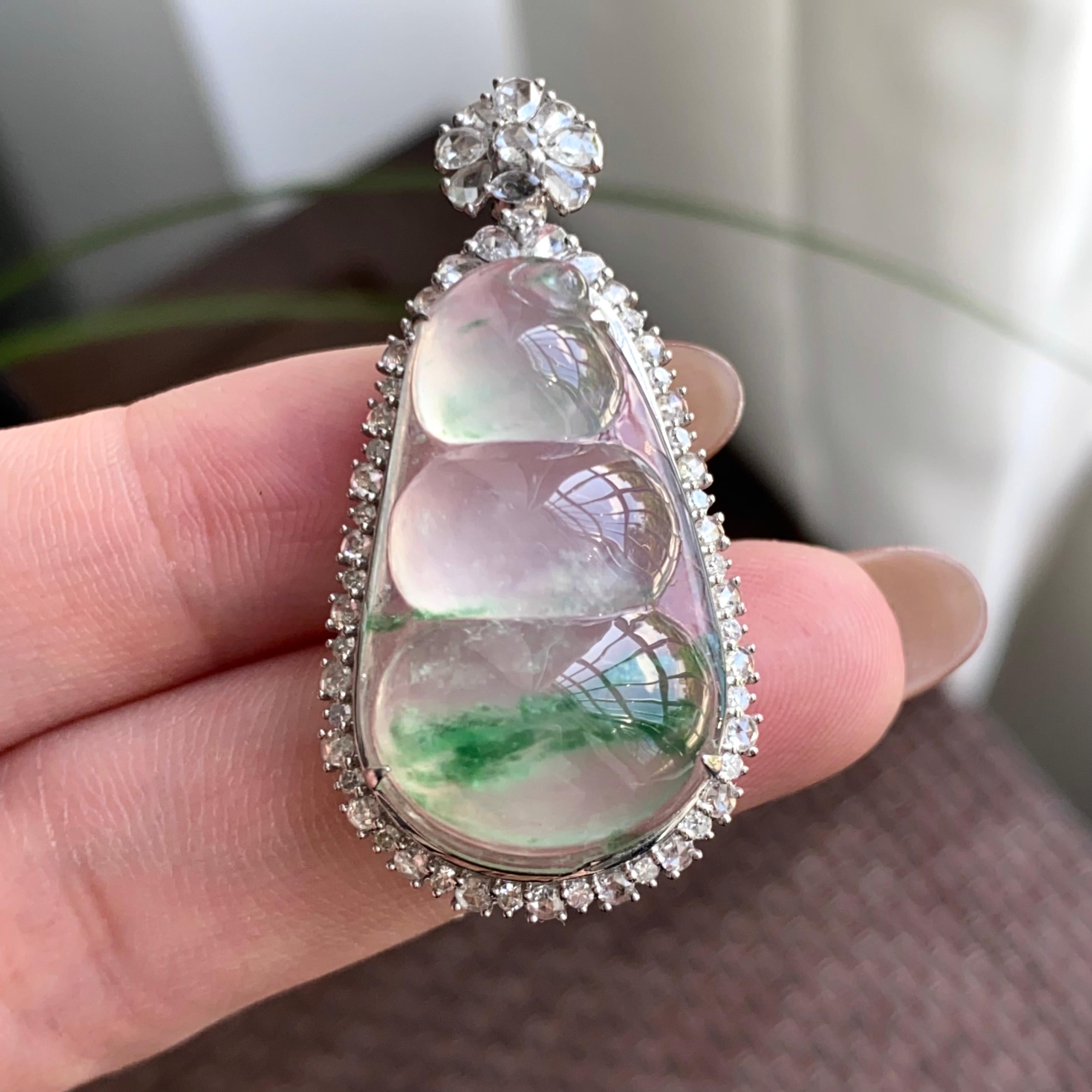 18k金钻镶冰种飘花福豆吊坠（yc263867）