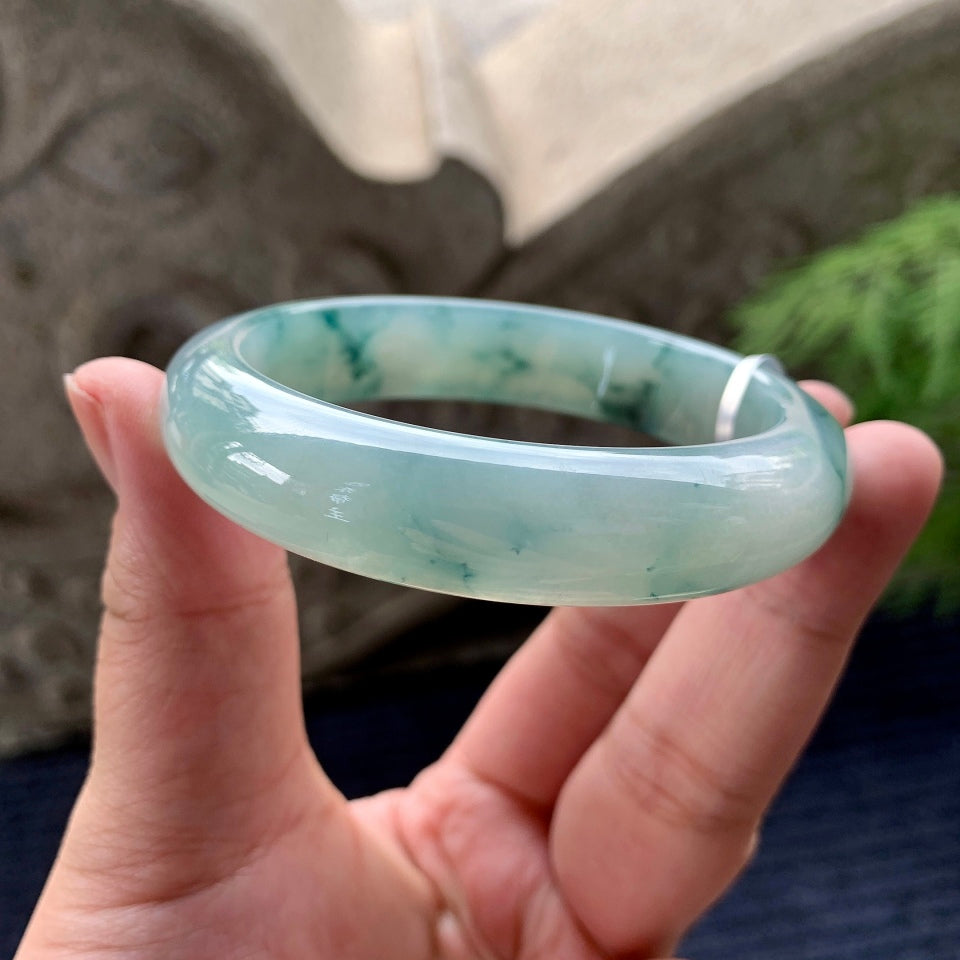 糯冰种飘花平安镯（58mm）（yc097838）