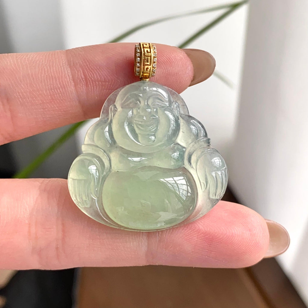 18k金镶冰种晴底佛公吊坠（yc262730）